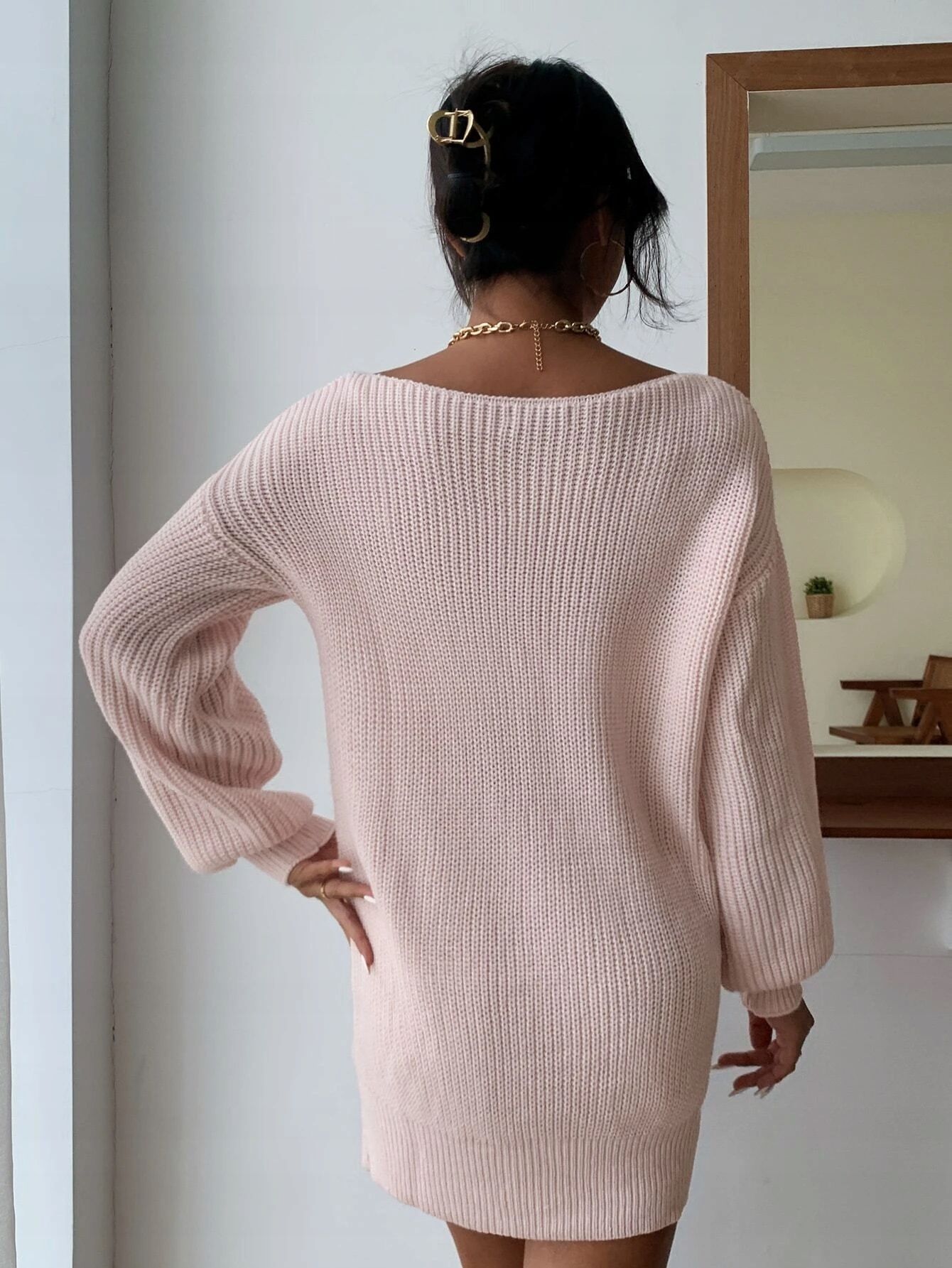 Sukienka dzianinowa sweterkowa różowa mini L
