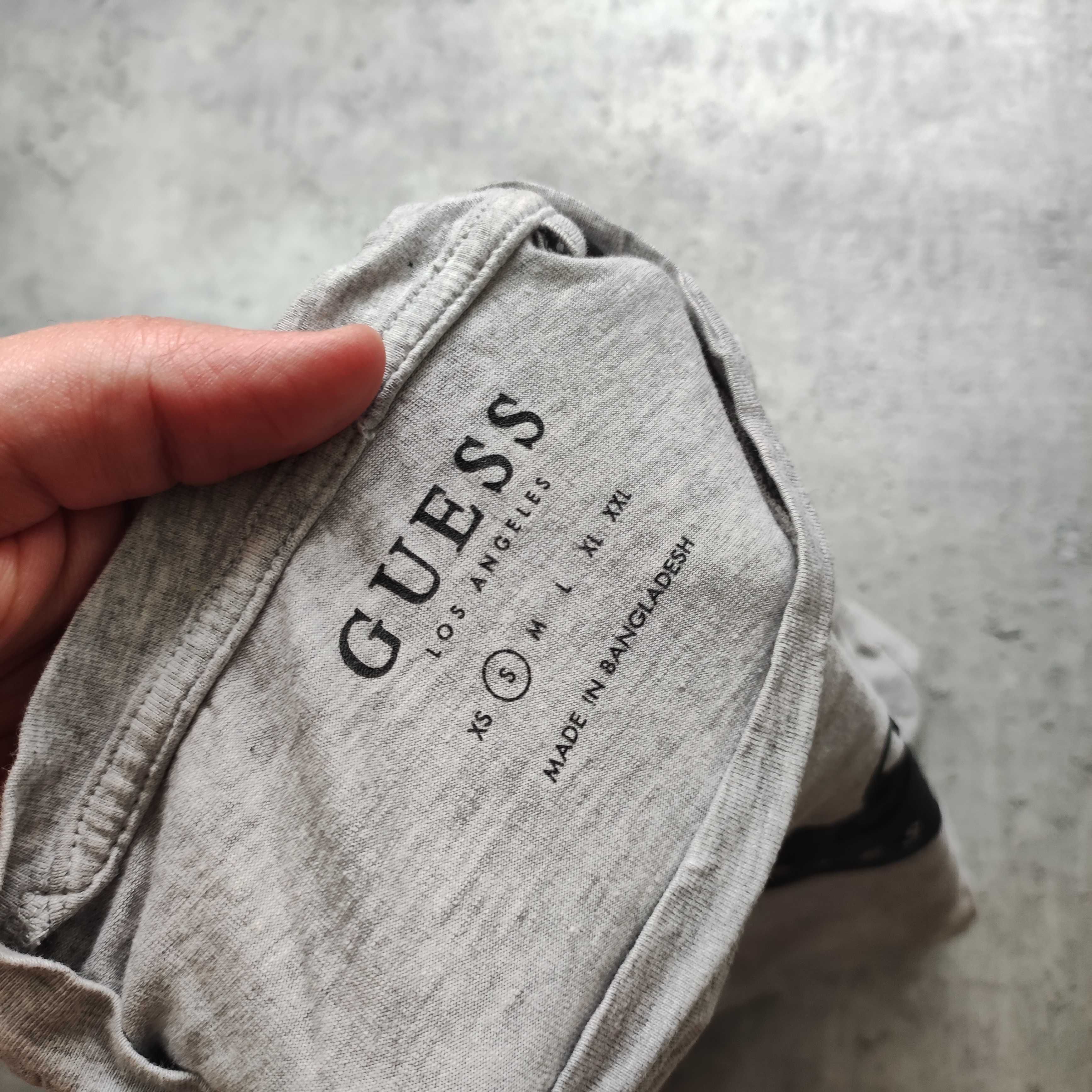 MĘSKA PREMIUM Koszulka Bawełna Szara Guess Los Angeles USA Duże Logo