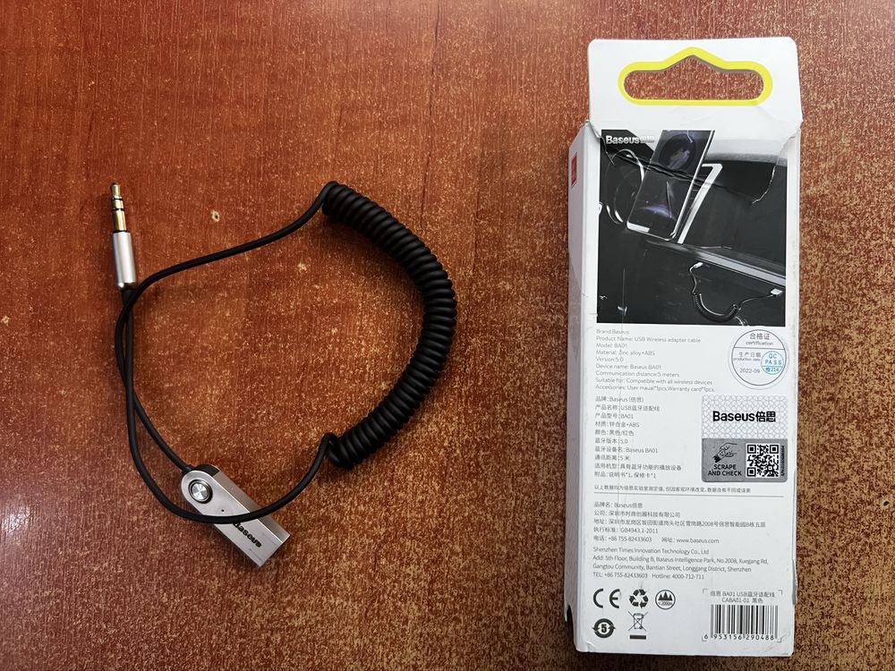 Adapter audio Bluetooth 5.0 Baseus USB, AUX (czarny, sprężynowy )