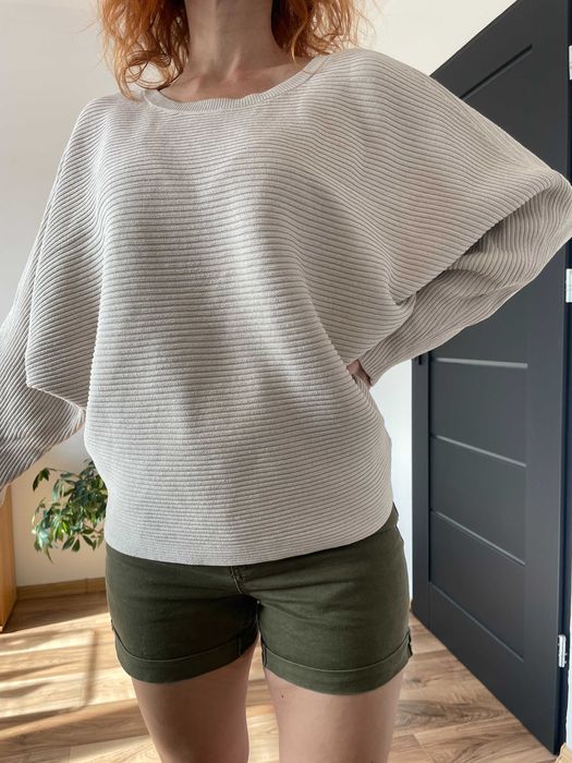 Bawełniany sweter kremowy nietoperz oversize H&M 38