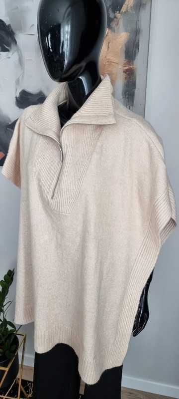 Ciepłe ponczo z golfem narzutka H&M r.XL/42 z akrylem i wełną