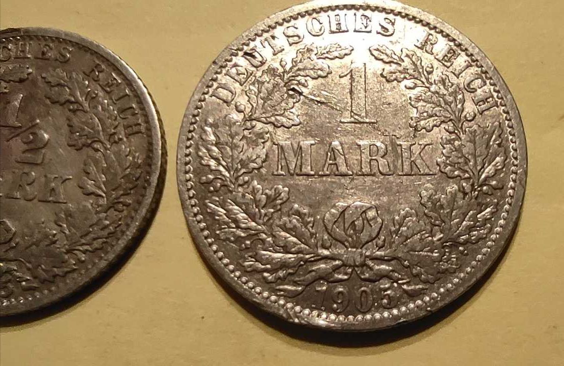Monety srebrne zestaw Niemcy 1905 rok 1 marka i 1/2 marki Ag srebro