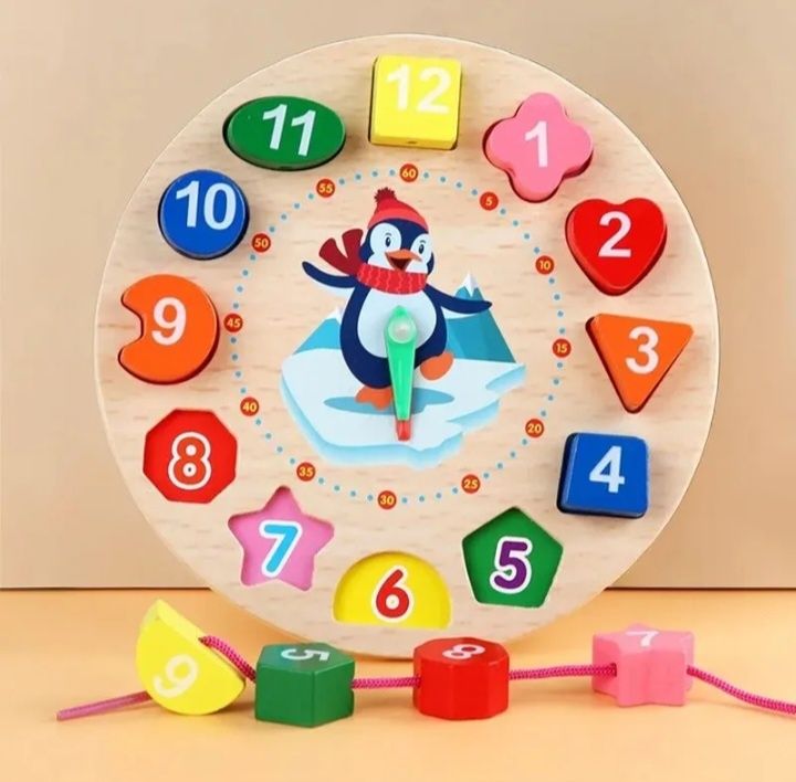 Drewniany zegar do nauki dla dziecka