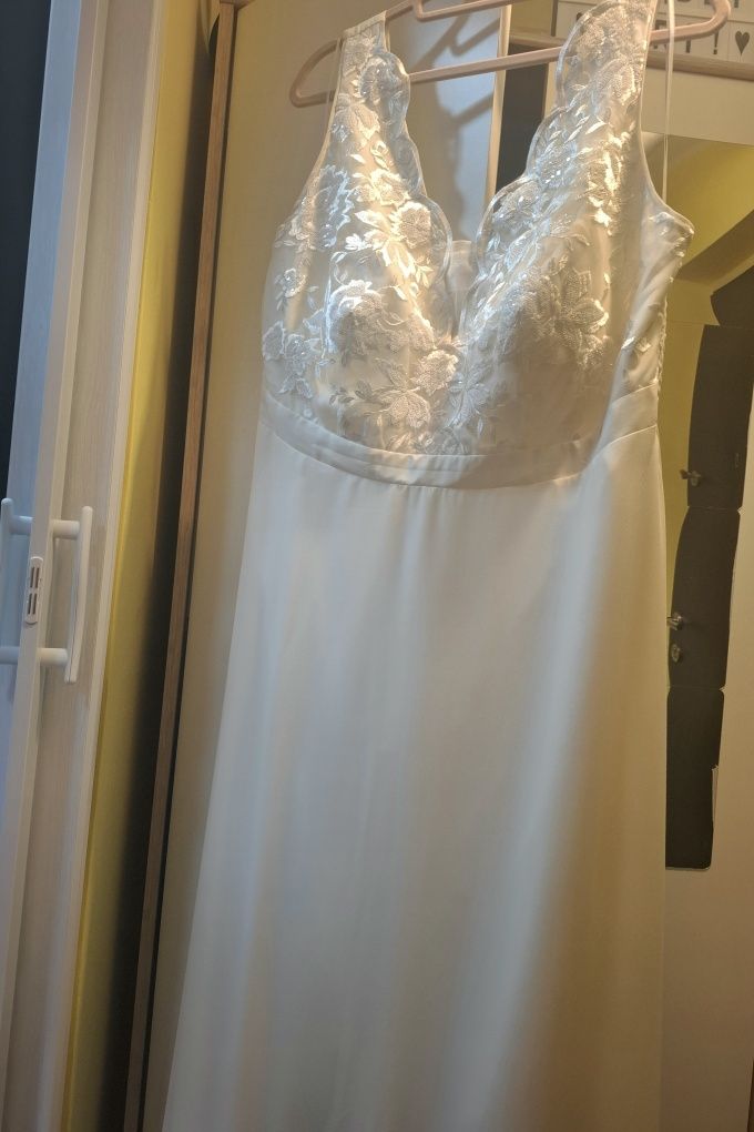 Suknia ślubna BPC Bonprix szerokie ramiączka r. 48 z koronkową górą