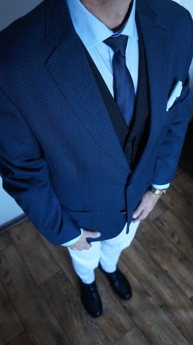 Blezer/Marynarka Nowa Trussardi Jeans Roz. 54 Kol. Granatowy Wzór Fit