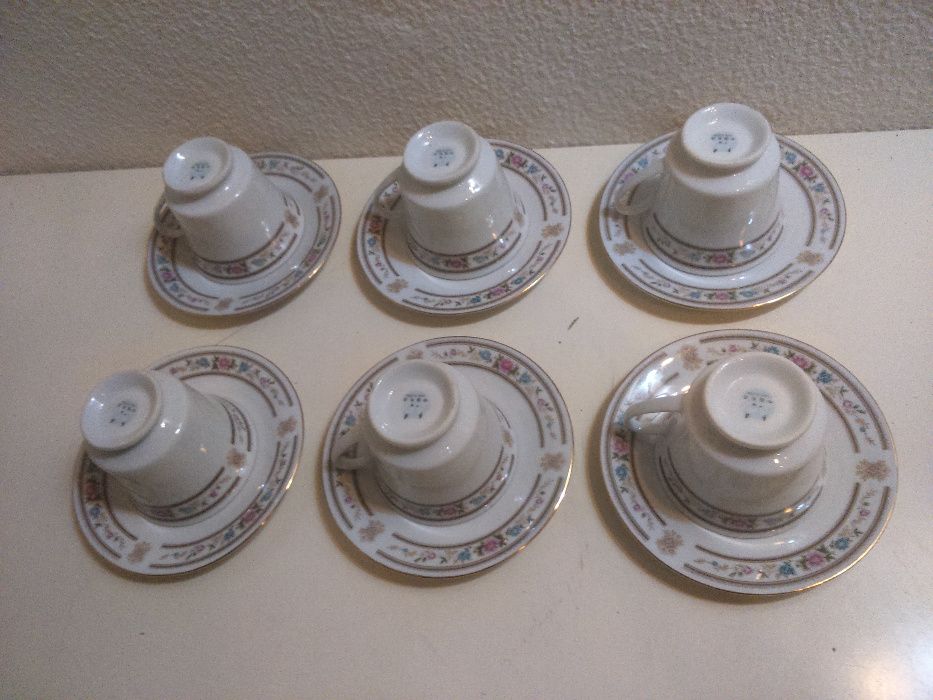 Retro Vintage Antigo Serviço Chá 6 Chávenas Pires Porcelana Chinesa