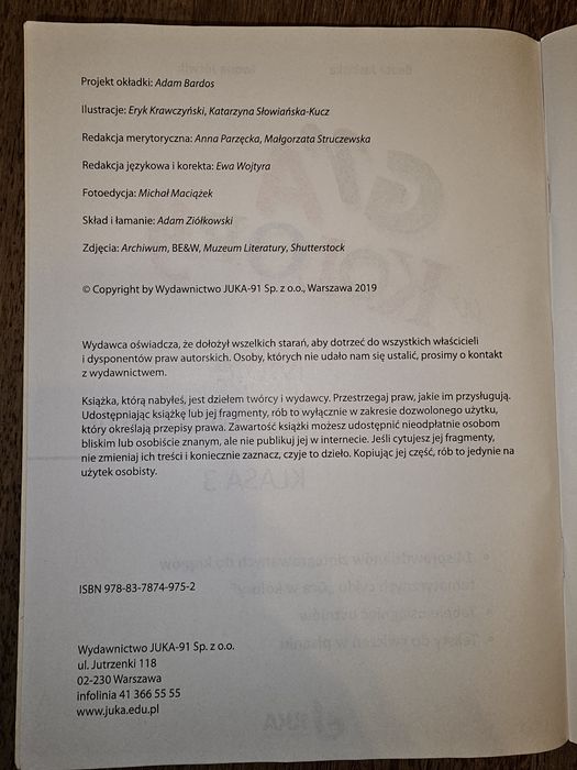 Gra w kolory, KLASA 3 książka nauczyciela Moje Sprawdziany JUKA