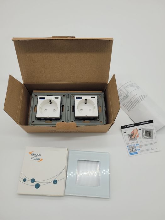 Gniazda Nowoczesne USB Szklane Podtynkowe 2 Sztuki