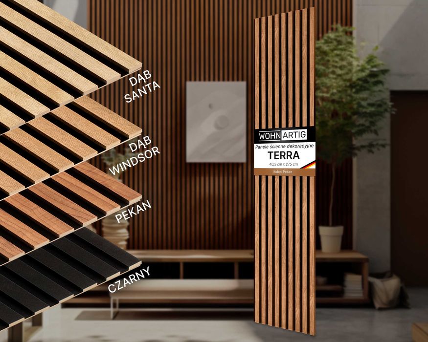 Lamele ścienne na płycie HDF - 275 cm x 40,5 cm - Pecan