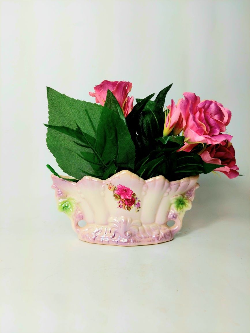 Żardiniera porcelana majolika kwiaty retro