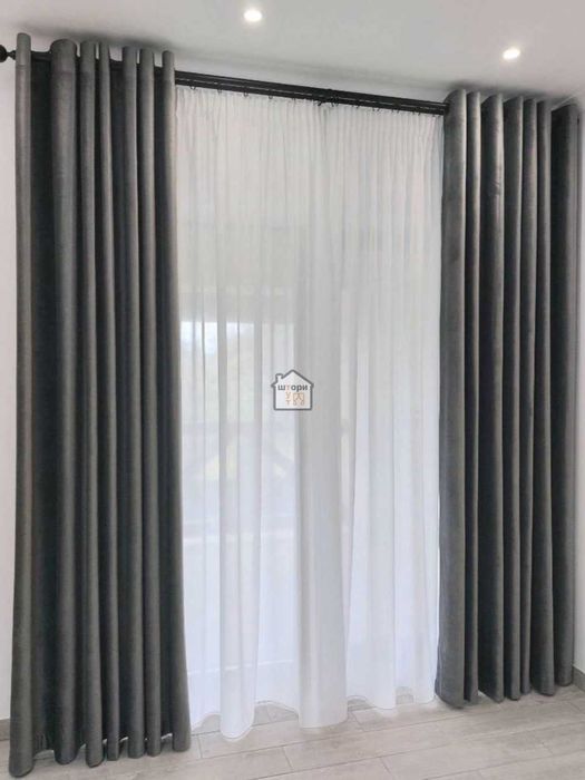 Сірі, світло-сірі, темні штори оксамит велюр бархат Barhat Гардини
