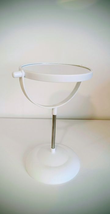 Espelho de pé de dois lados, desmontável, branco e prateado