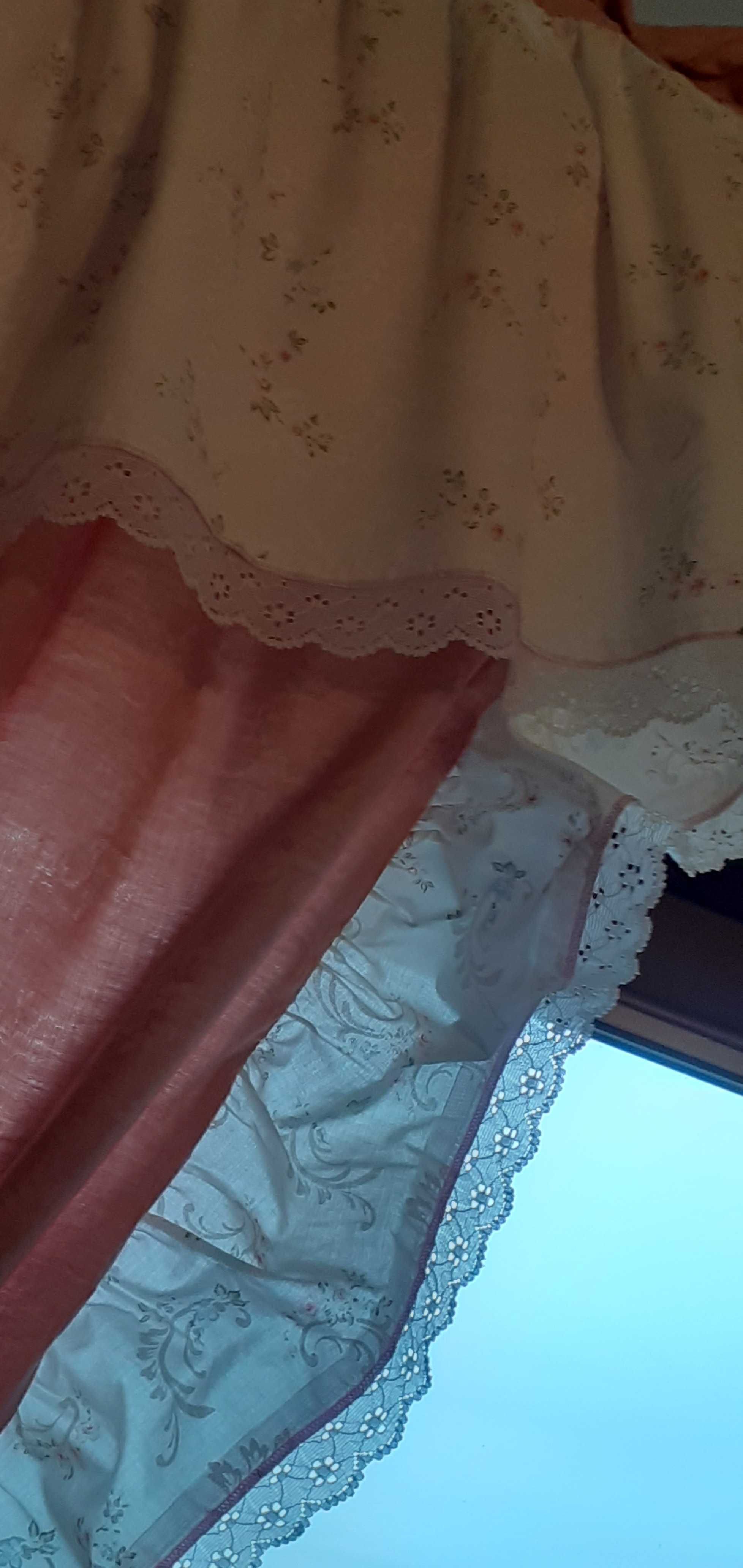 Komplet zasłony i lamberkin bawełniane falbany koronka podwiązki