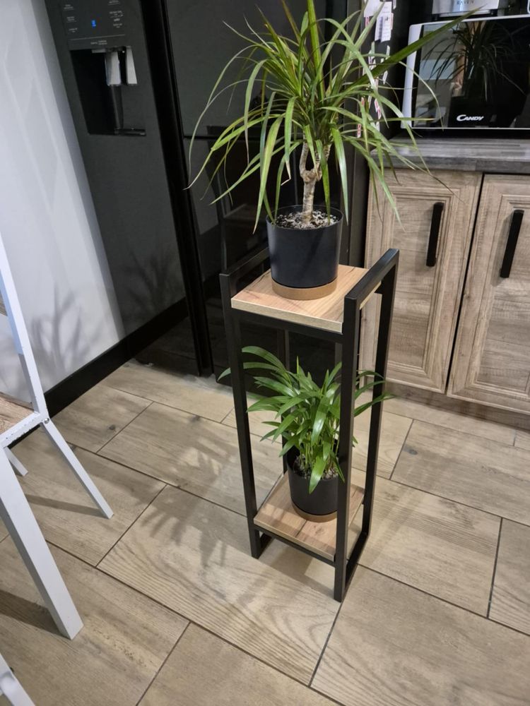 Kwietnik loft handmade | stal + drewno | nowoczesny stojak na kwiaty