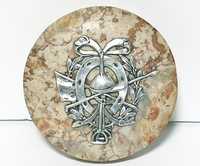 Fantástico antigo pisa papel em mármore e prata-emblemas de Equitação