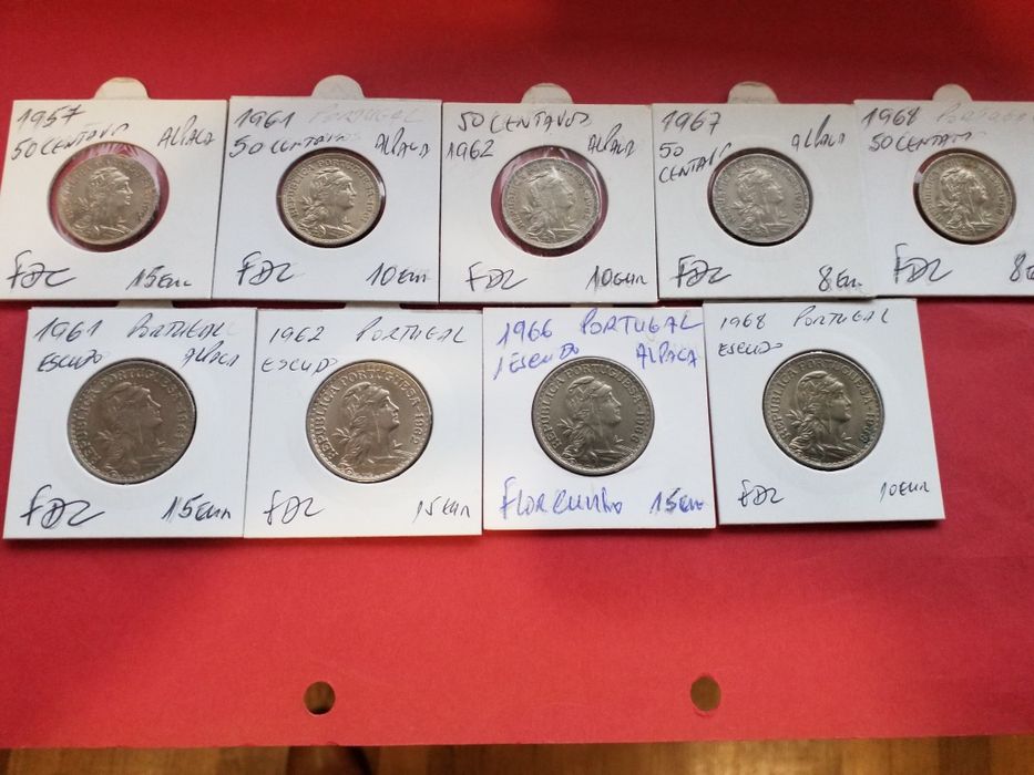 Moedas antigas portuguesas em alpaca.