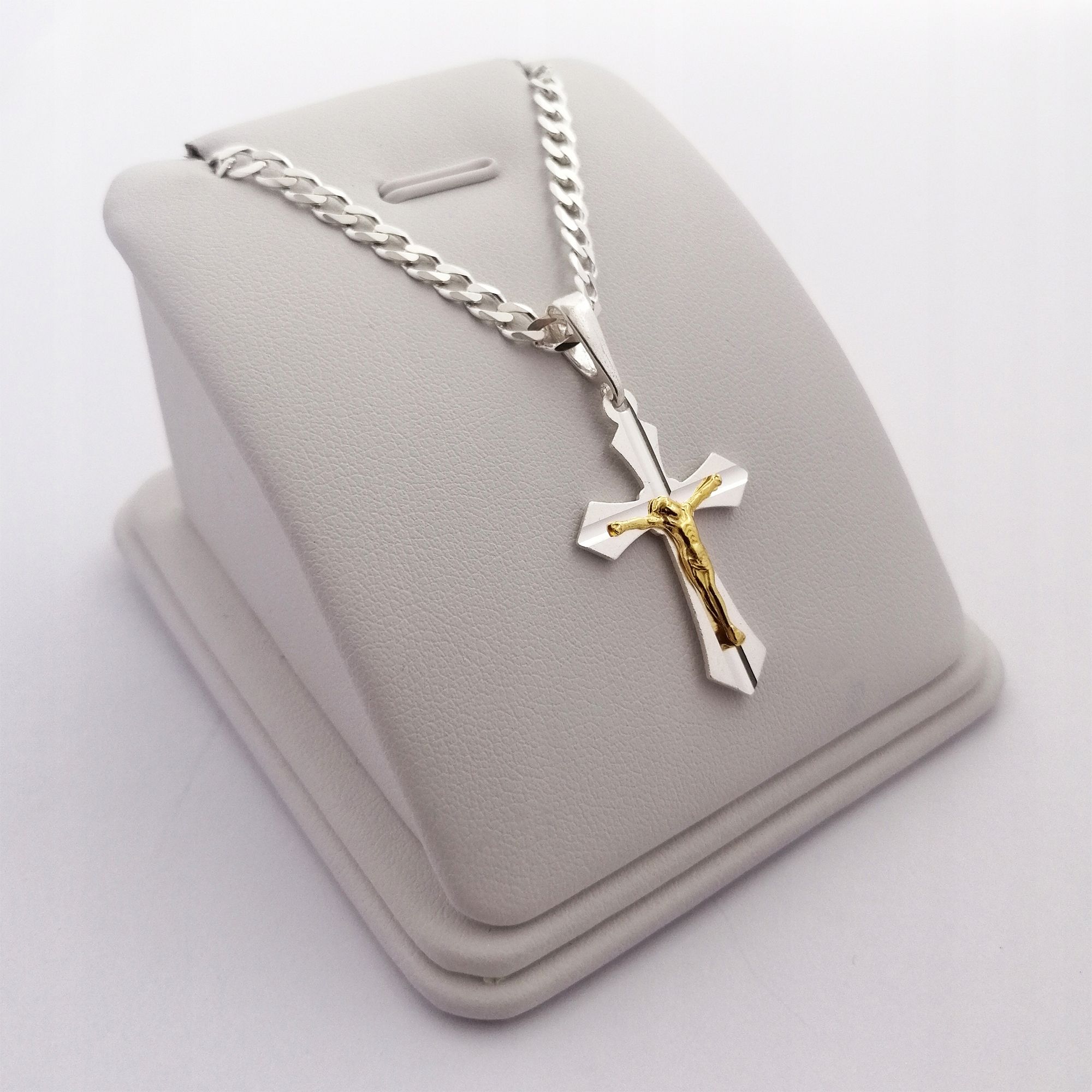 Elegancki Srebrny Łańcuszek Męski Pancerka + Zawieszka Krzyż 925 + Gra