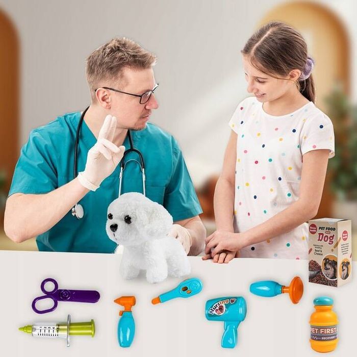 Zestaw Mały Doktor Lekarz Weterynarz Piesek Akcesoria Opieka Prezent