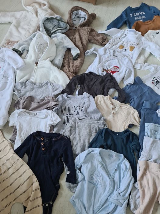 Ubranka dla dziecka, wyprawka niemowlęca r 62 h&m zima. Mega paka.