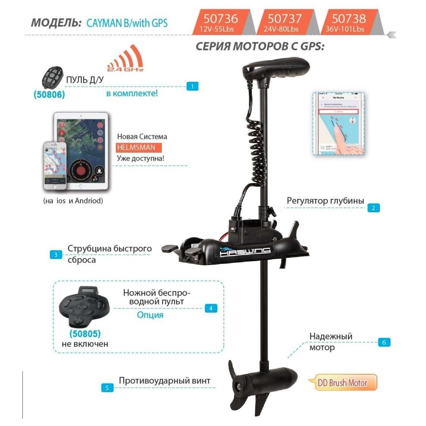 Електро мотор для човна 20-130 LBS, GPS якір (нові, гарантія)