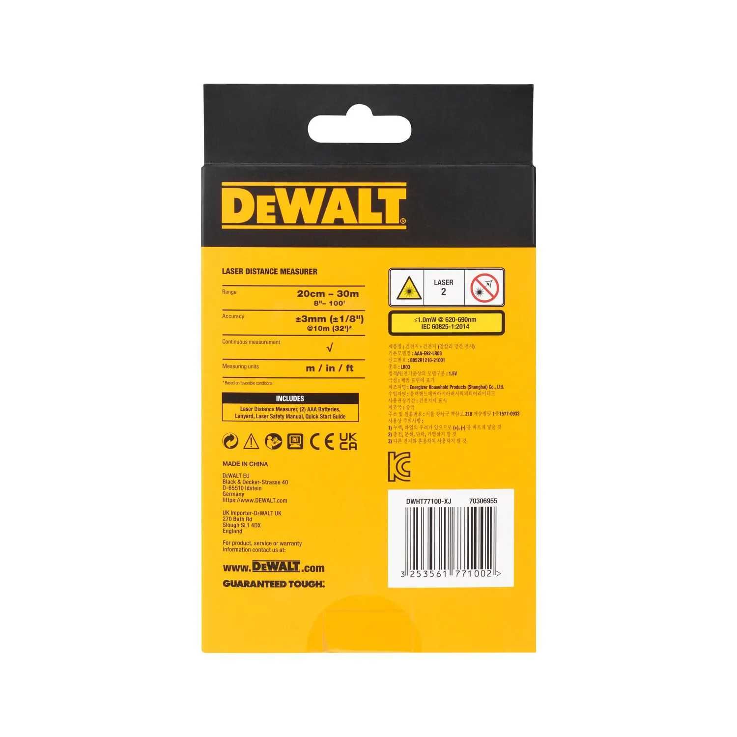 DeWALT DWHT77100 Далекомір лазерний Максимальна дальність, 30м