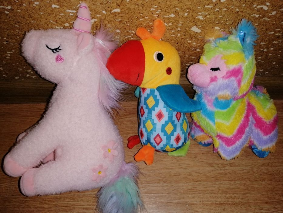 Набор: мягкая игрушка Единорог Единорожка Попугай плюшевая яркая Лама