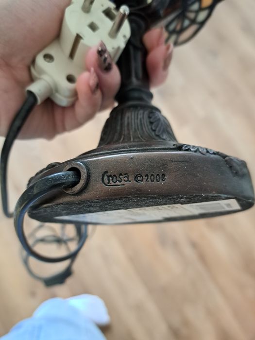 Lampka nocna stolowa Vintage Tiffany Witraz Angielska z brązu