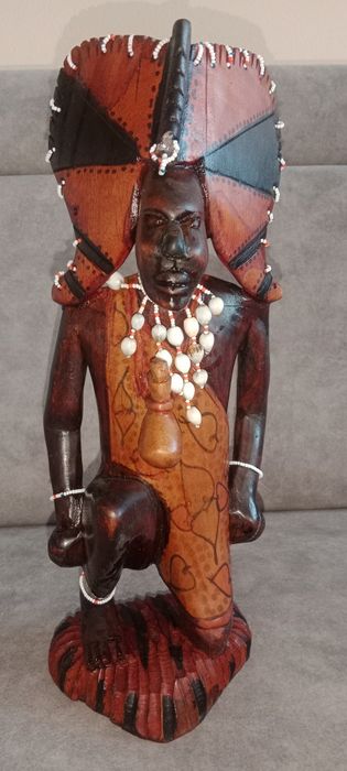 AFRYKAŃSKI wojownik Rzeźba plemienna Drewno RZEŹBIONY posąg