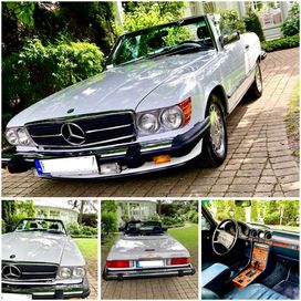 Auto do ślubu Mercedes SL560 zabytkowy biały kabriolet vintage