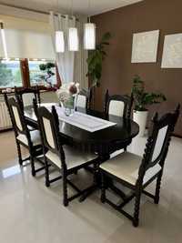 Piękny dębowy stół + 6 krzeseł w stylu glamour