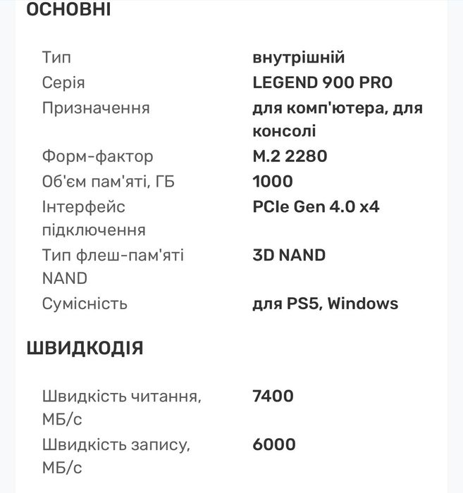 SSD диск ADATA Legend 900 1ТБ