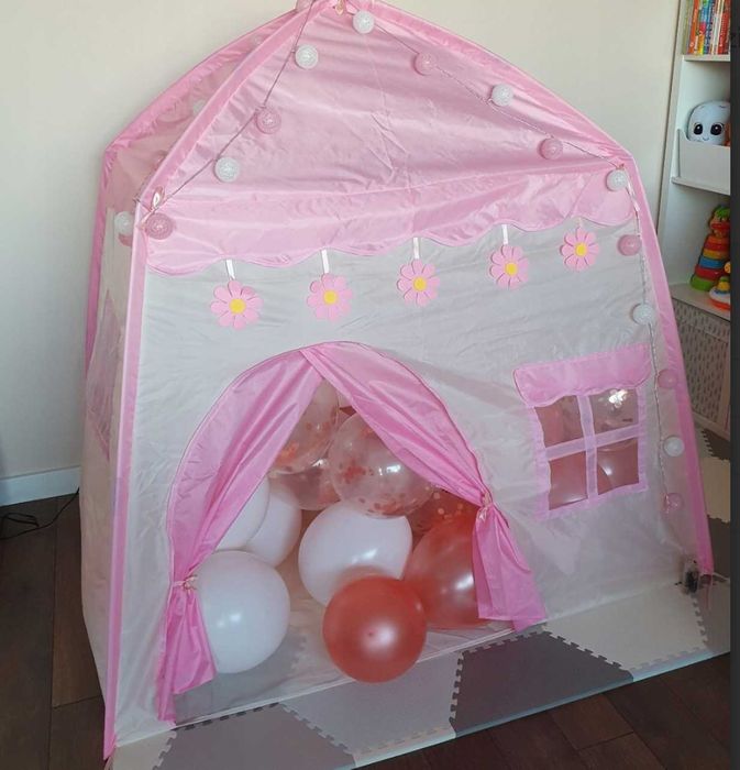 Namiot dla dzieci domek + girlanda cotton balls, lampki LED