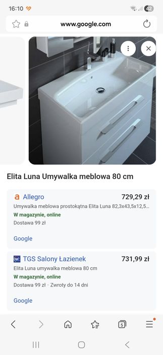 Umywalka luna nablatowa meblowa