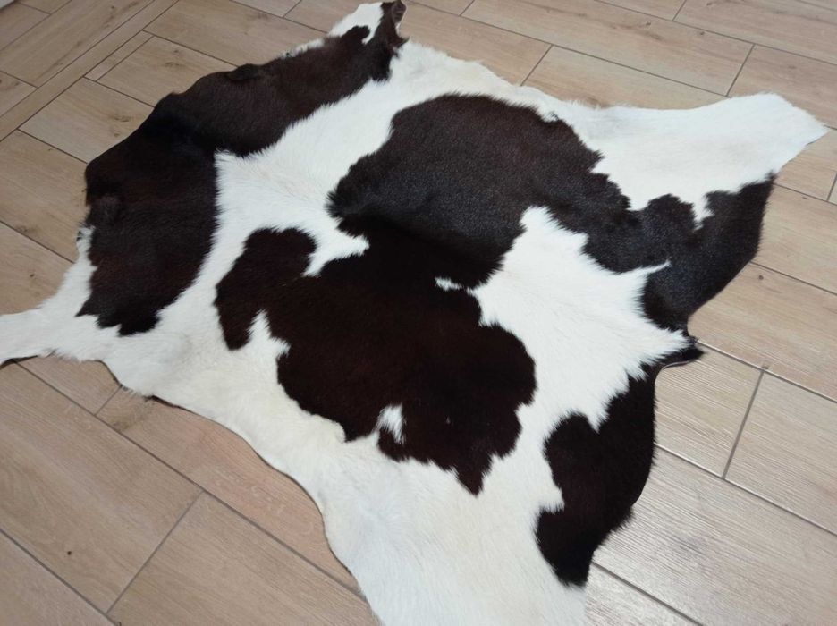 Dywan SKÓRA BYDLĘCA CIELAK POLSKI łaciaty brąz-biały skóra naturalna
