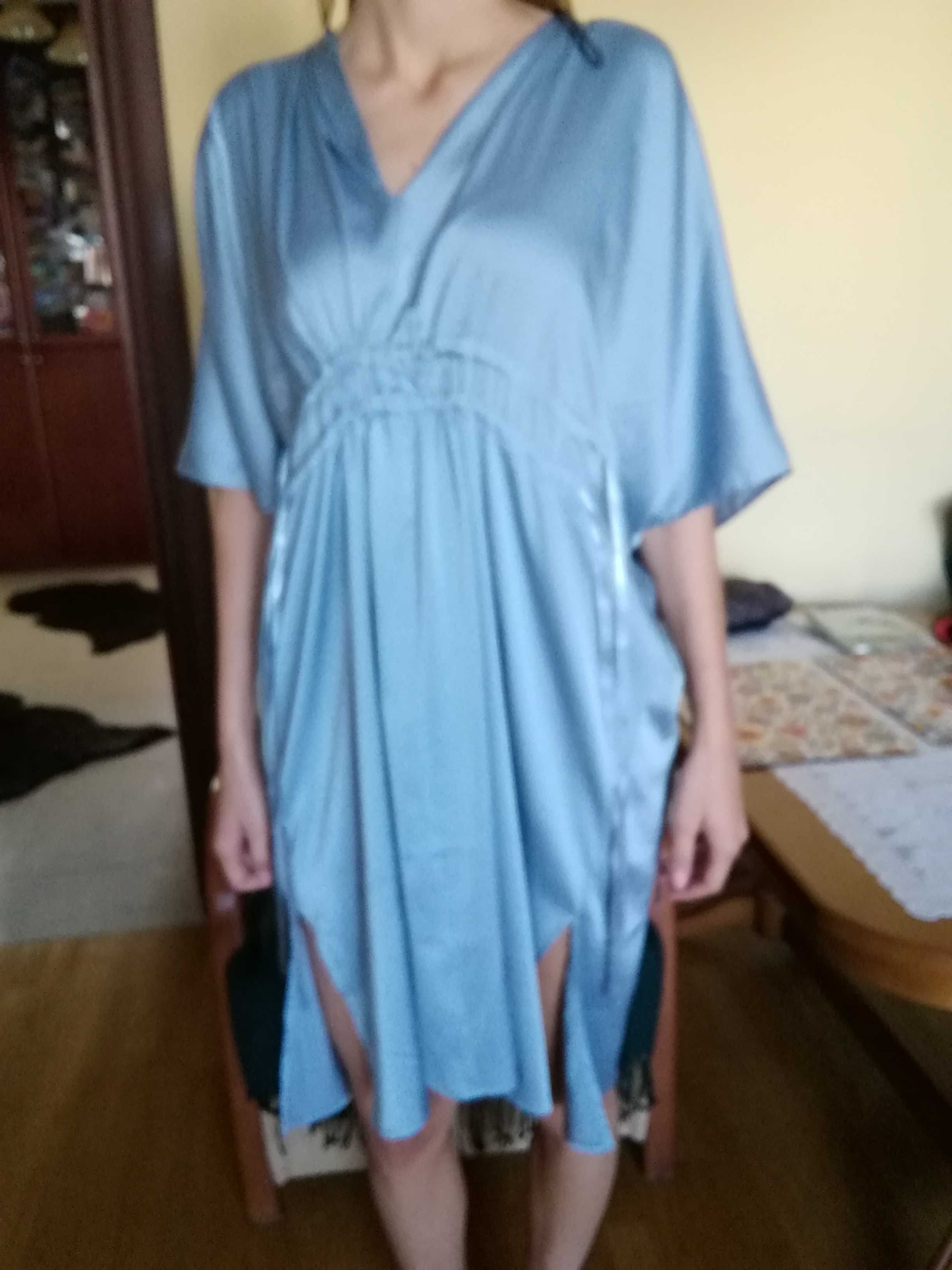 atłasowa sukienka h&m,M-XL,błękitna