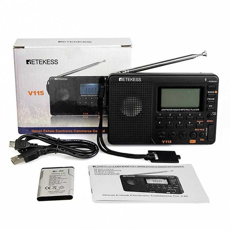 Retekess V115 Радиоприемник, Радио FM/AM/SW, MP3-плеер, Диктофон