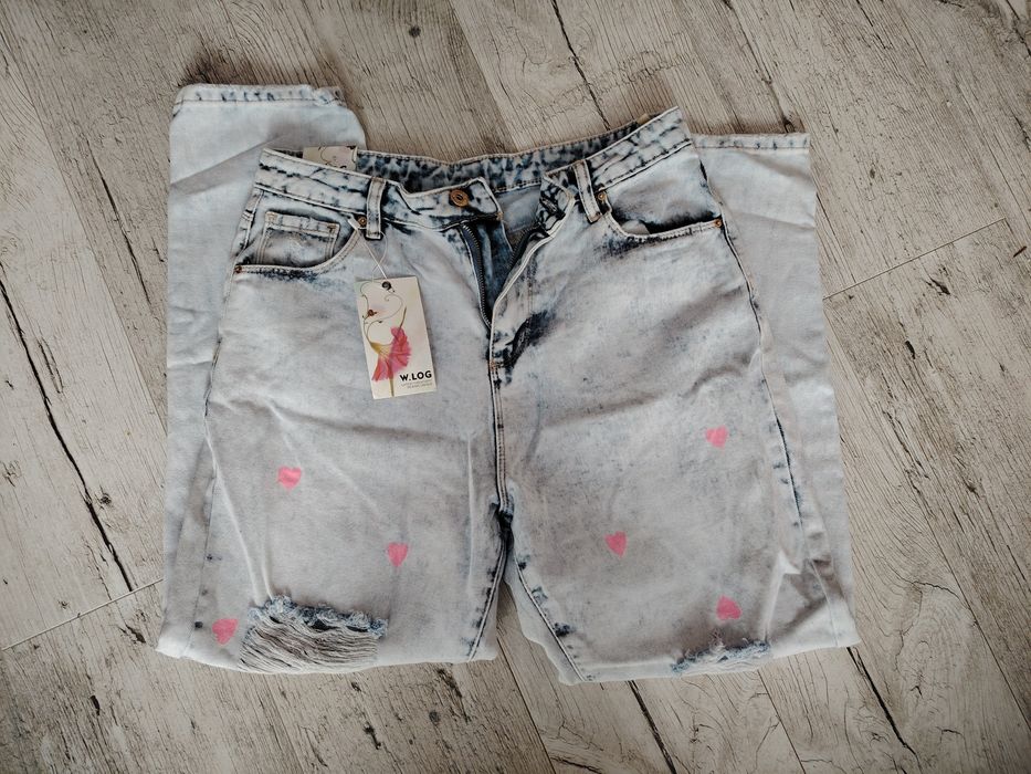 Spodnie jeans rozmiar L w serduszka