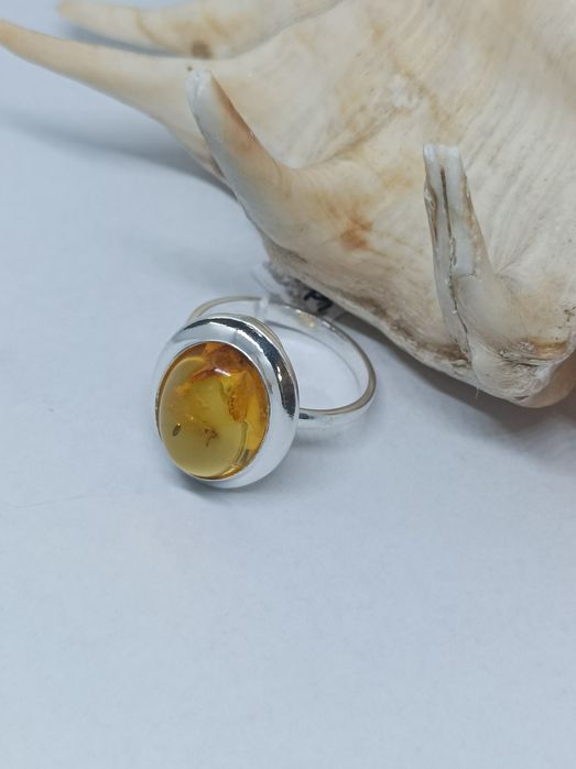 Srebrny pierścionek z bursztynem, srebro 925, rozm 21