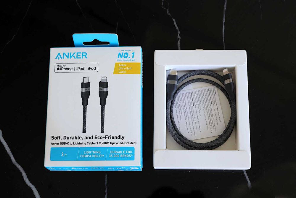 Новий кабель Anker Nano USB-C to Lightning 0.9м, 60W, нейлон, оригінал