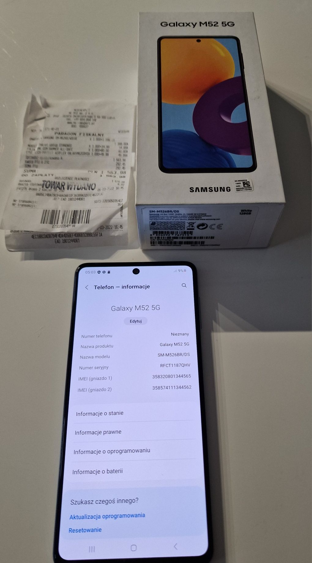 Samsung Galaxy m52 5G kupiony za gotówkę biały 6/128 gwarancja