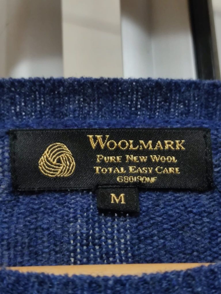 Sweter wełniany wełna sweterek z okrągłym dekoltem Woolmark classic M