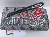 SP Portfel GUESS duży portmonerka saszetka kwiaty brąz monogram róże