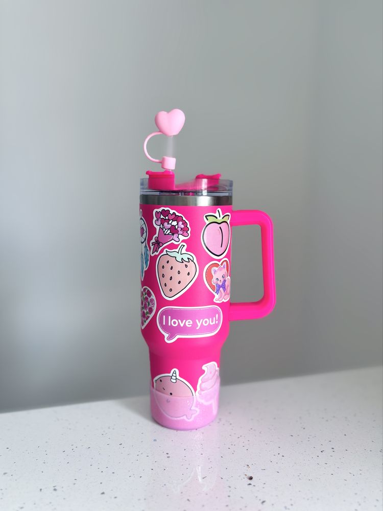 Kubek typu stanley różowy duży z rurką 1200ml