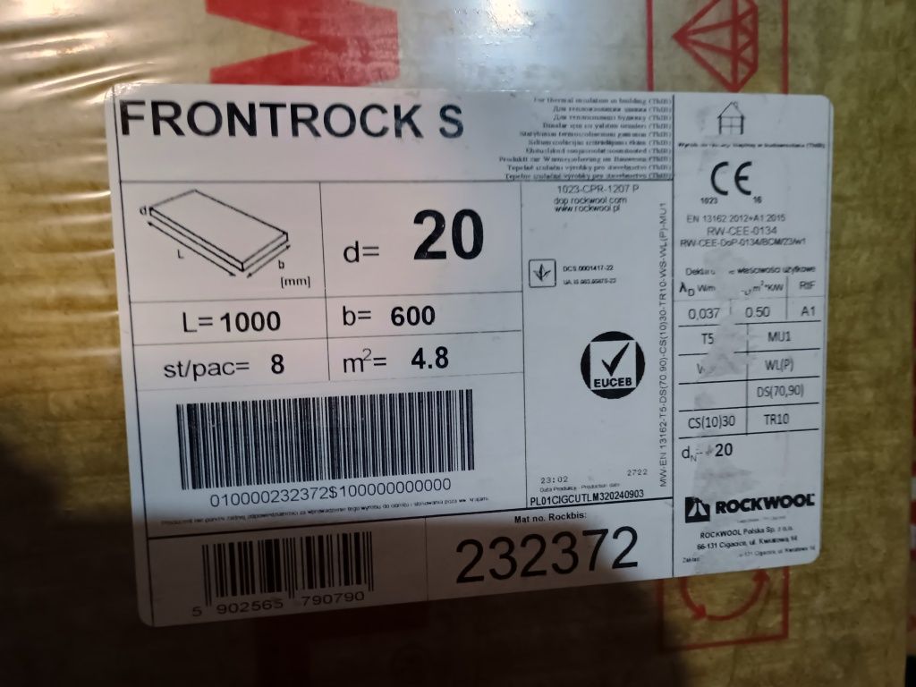 Wełna Rockwool Frontrock S grubość 20 mm,