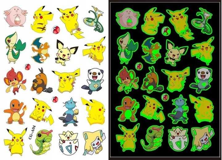 Tatuaże Pokemon Fluorescencyjne Świecące w ciemności Pikatchu 40 sztuk