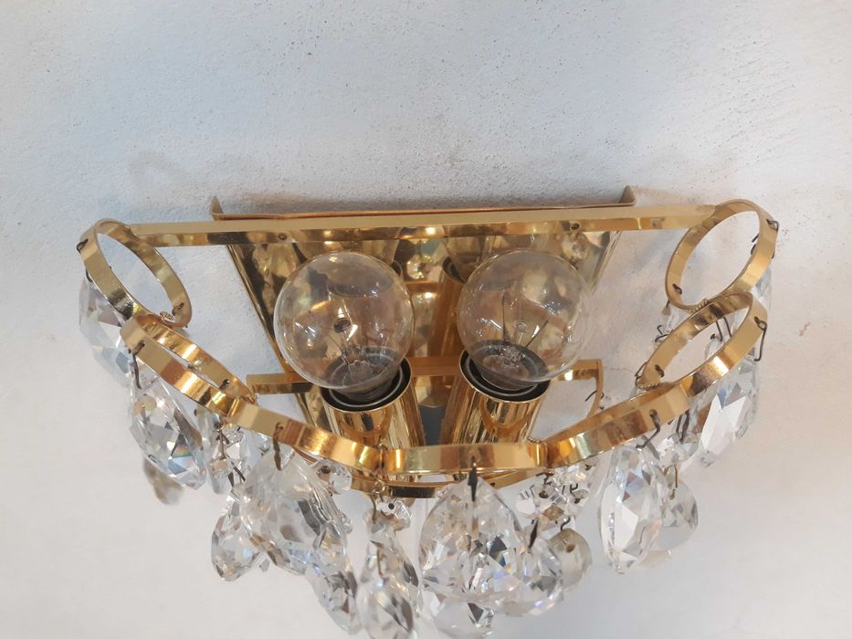 Kinkiet mosiężny kryształowy kryształowe kryształki z wyłącznikiem