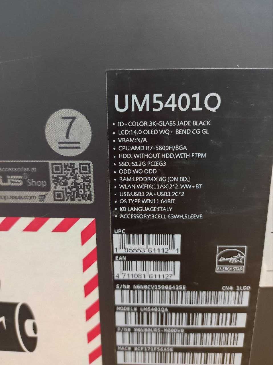 ASUS ZenBook 14 UM5401QA R7 5800H/8/512gb НОВИЙ Гарантія