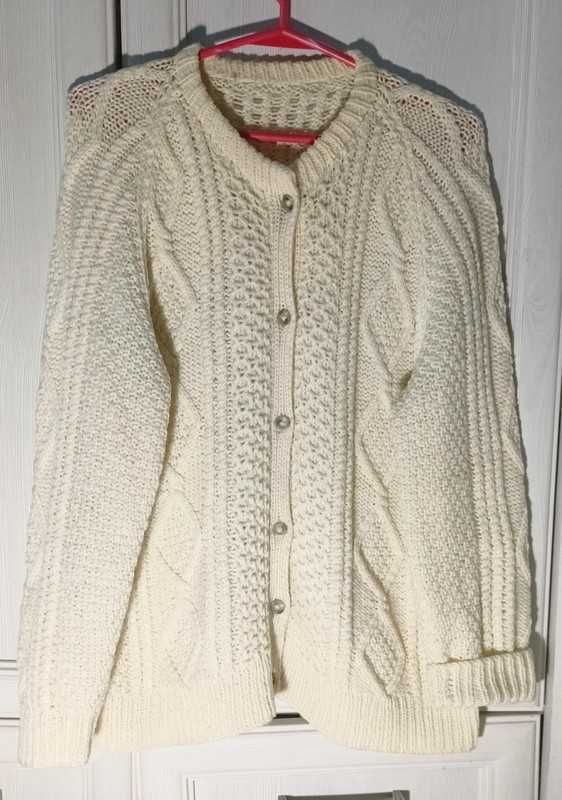 M S XS one size oversize kremowy wełniany sweter rozpinany vintage