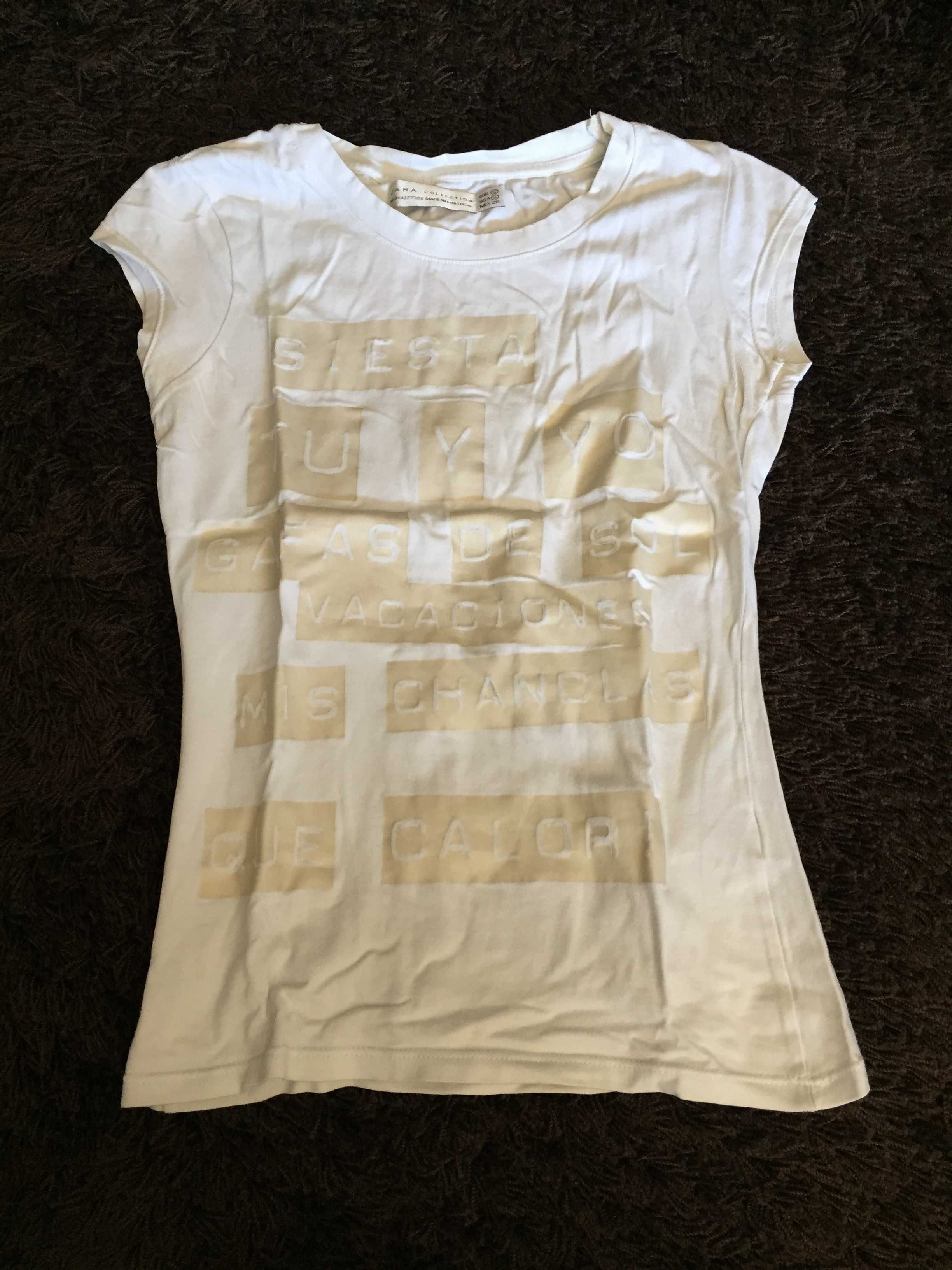 tshirt branca com letras douradas tamanho xs zara