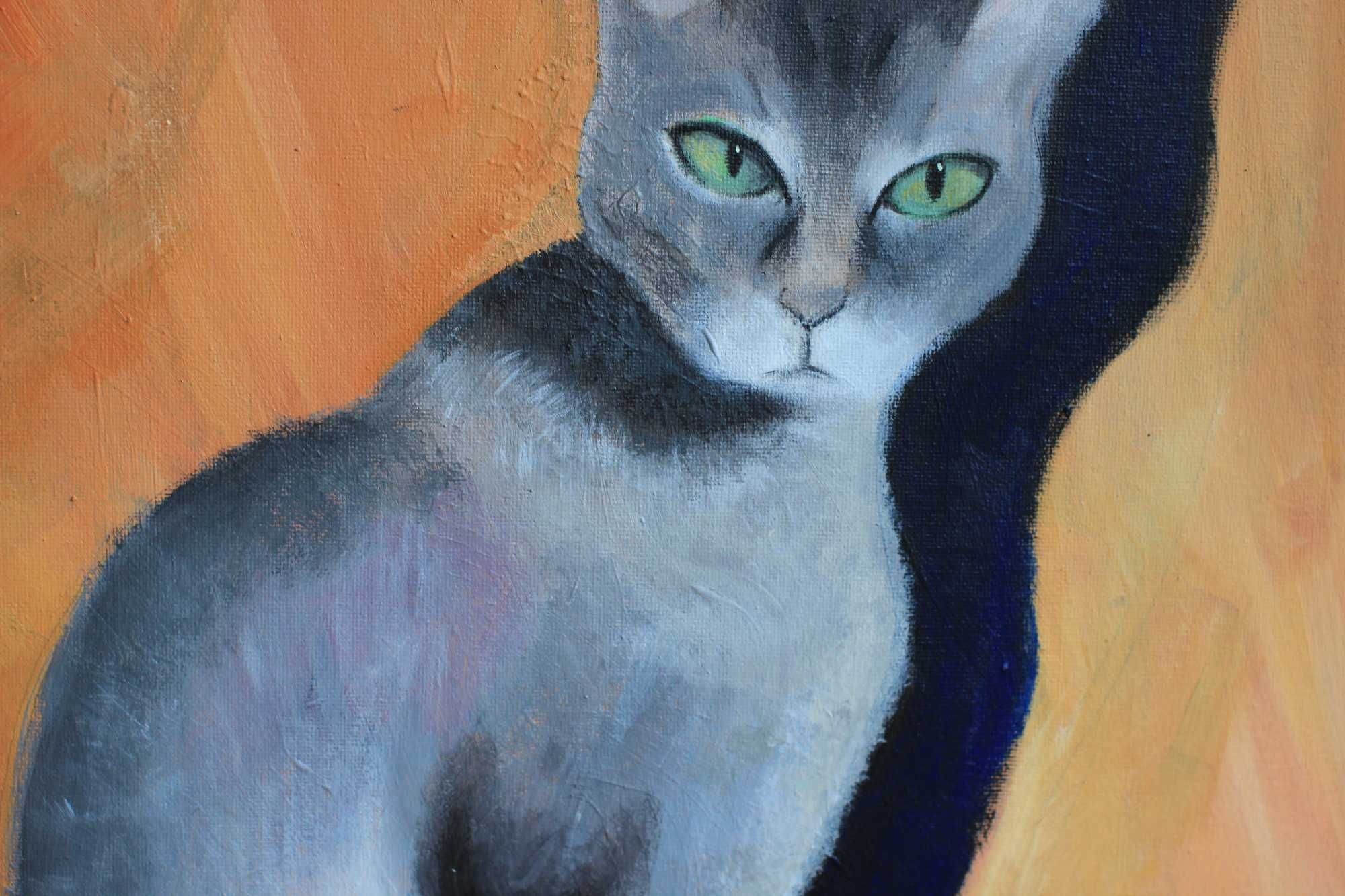Kot Obraz oryginalny akryl na płótnie 50x60cm zwierzęta